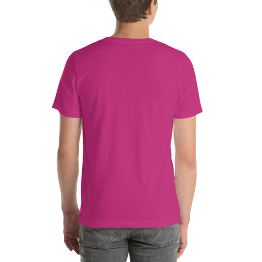 Product mockup of a model wearing a Scent Diego logo on a pink shirt. Back view.